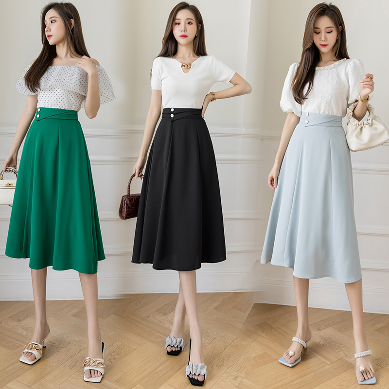 Jupe Longue de Style Coréen pour Femme, Élégante, Taille Haute, Tenue de Bureau, Ligne A, Maxi, Bleu, Noir, Vert, Automne 2024