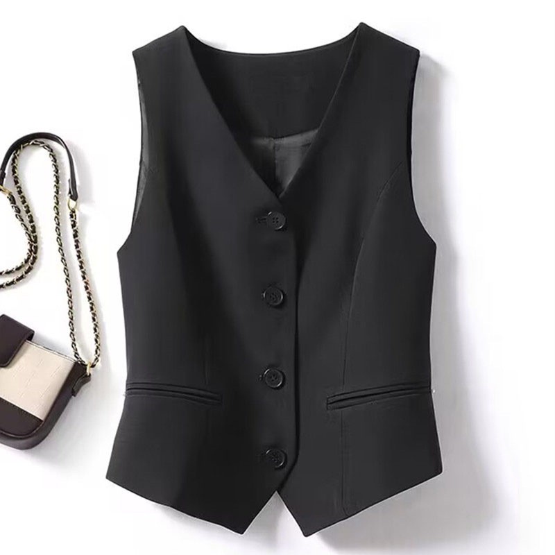 Gilet court ajusté à simple boutonnage et col en v pour femmes au printemps et en automne, peut être porté à l'extérieur ou à l'intérieur