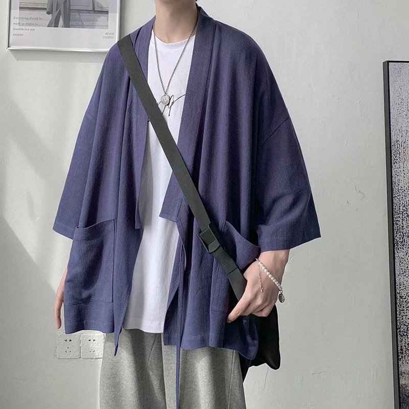 Cardigan Kimono Japonais en Coton et Lin pour Homme, Style Rétro, Vintage, Harajuku, Vestes Décontractées
