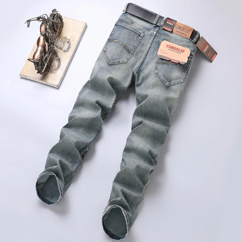 Jean de marque de luxe léger haut de gamme pour hommes, rétro, coupe Slim, droit, polyvalent, décontracté, gris, épais, automne et hiver