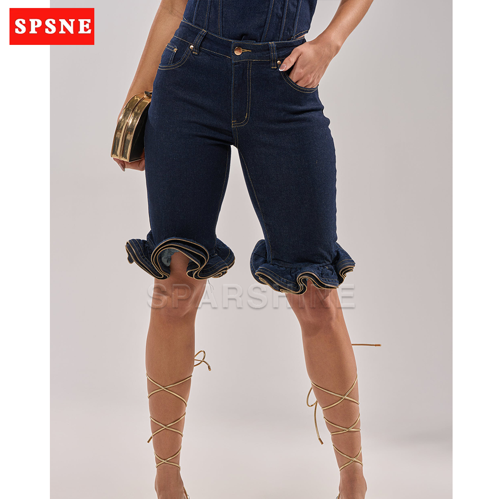 Shorts en jean décontractés taille haute pour femme, tendance, déchirés, à ourlet ondulé, coupe slim, style streetwear, amincissants