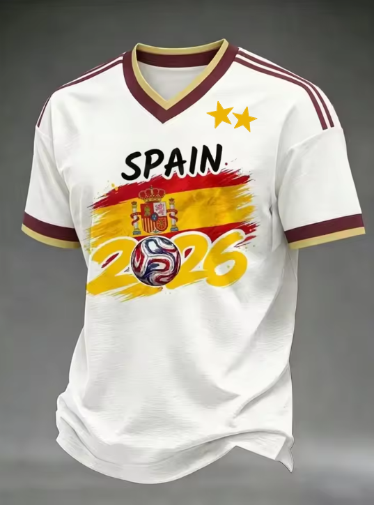 26 Maillots de football pour hommes, T-shirt graphique drapeau national espagnol deux étoiles, respirant, décontracté, vêtement de sport d'été pour supporters