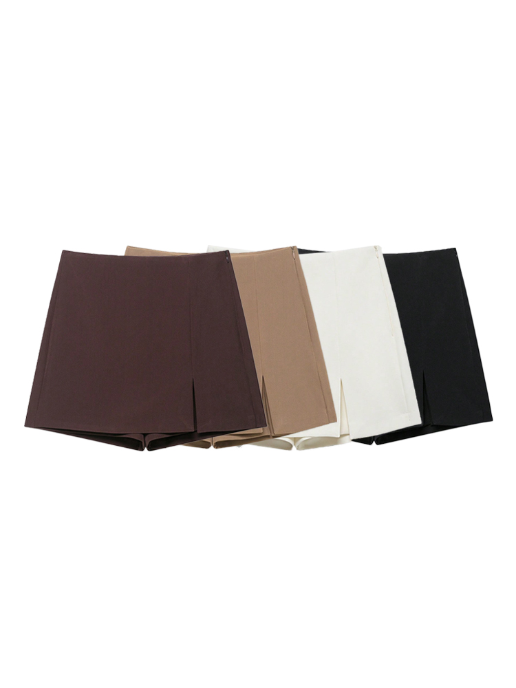 Jupe-short taille haute pour femme avec fente avant et fermeture éclair latérale, jupe-short unie tendance pour femme