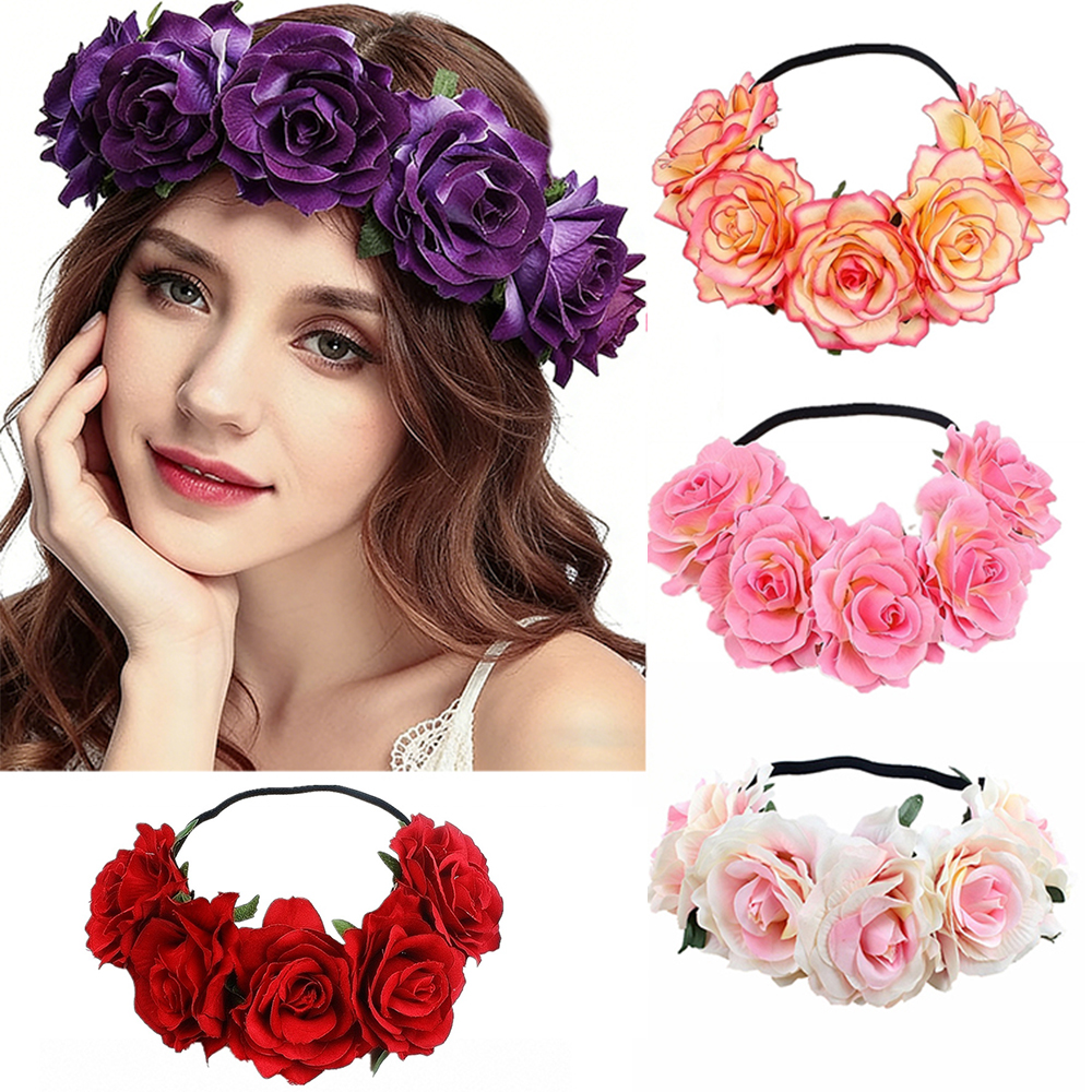 Serre-tête bohème en fleurs artificielles pour femme, bandeau élastique floral pour mariage, festival, fête, accessoires capillaires floraux