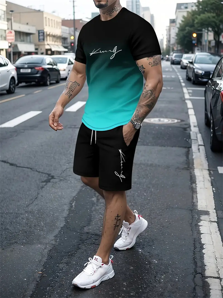 2025 nouveaux vêtements de sport pour hommes d'été, vêtements de mode amples pour hommes, shorts T-shirt imprimés en 3D, ensemble de vêtements simples pour hommes, li