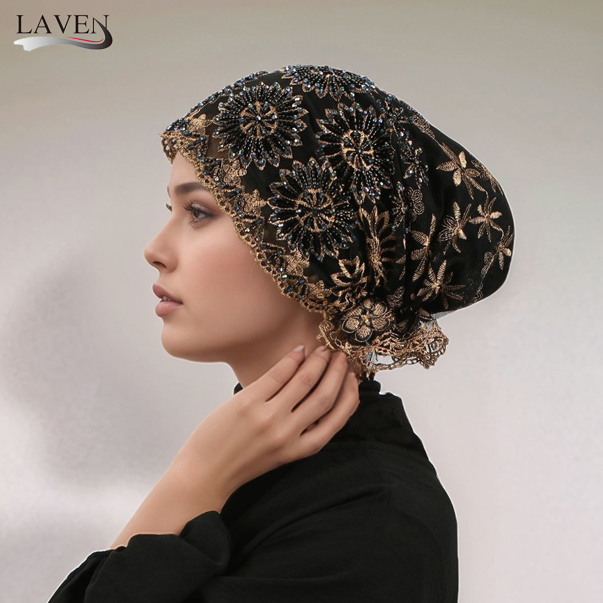 Casquette intérieure en dentelle de perles musulmanes de luxe, couvre-chef islamique élastique pour femmes, casquette de prière élégante, couvre-tête décoratif