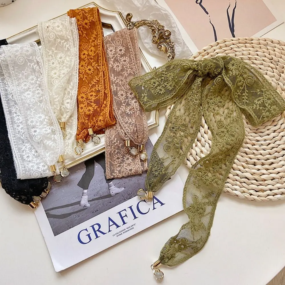 1 pièce Foulard en dentelle tendance, Ruban à cheveux, Bandeau floral ajouré, Pendentif de sac, Ceinture, Long pendentif fin pour femmes, Accessoires pour cheveux, Cadeau