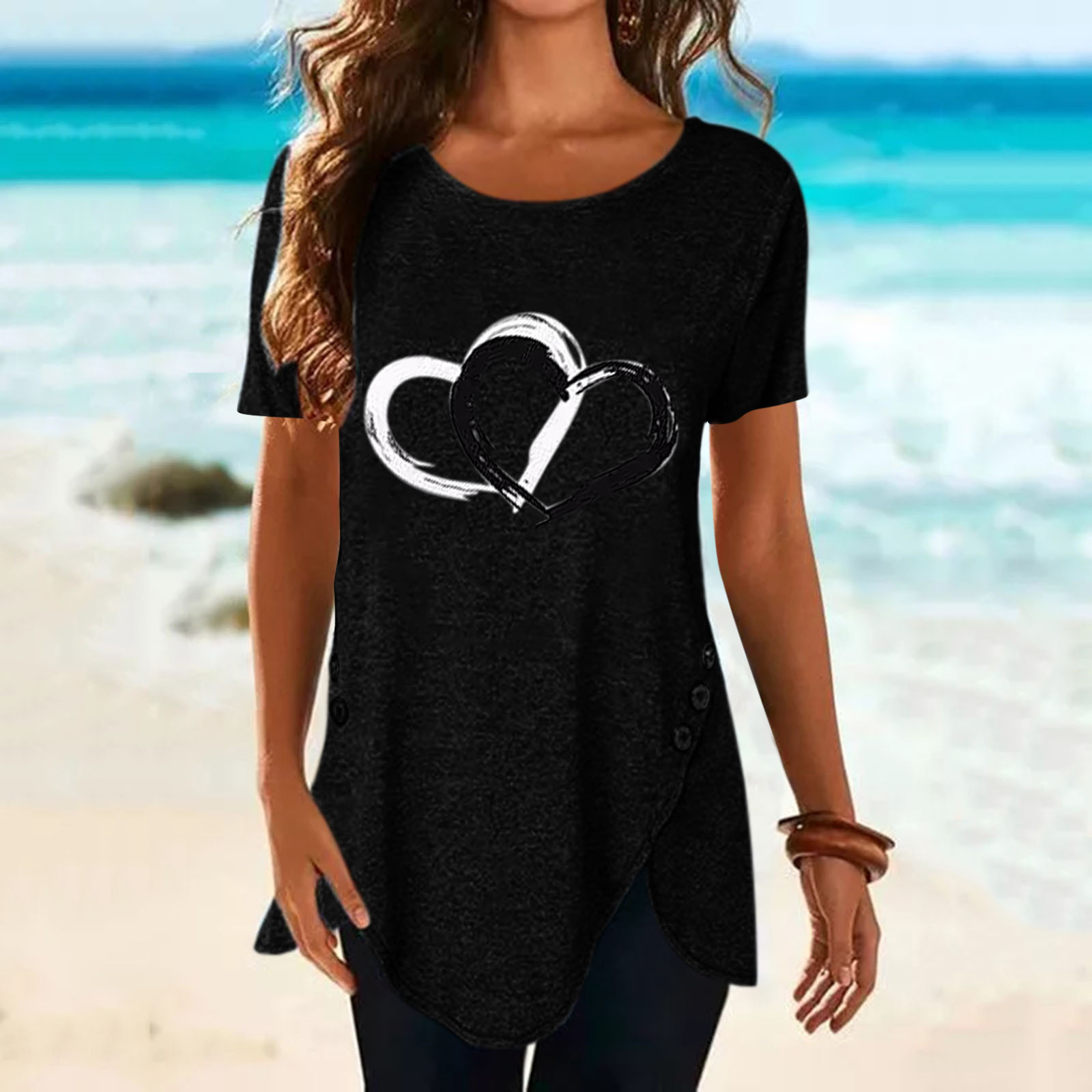 T-shirt mode grande taille hauts femmes décontracté col rond chemise t-shirts dames ample imprimé fleuri tunique chemise
