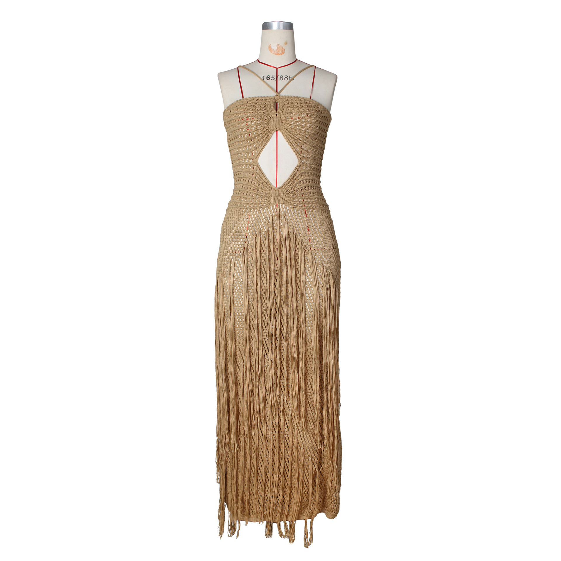 Robe de soirée élégante pour femme, style bohème, tricotée, sexy, à col halter, avec pompons, pour la plage, les clubs, les fêtes et les bals de promo