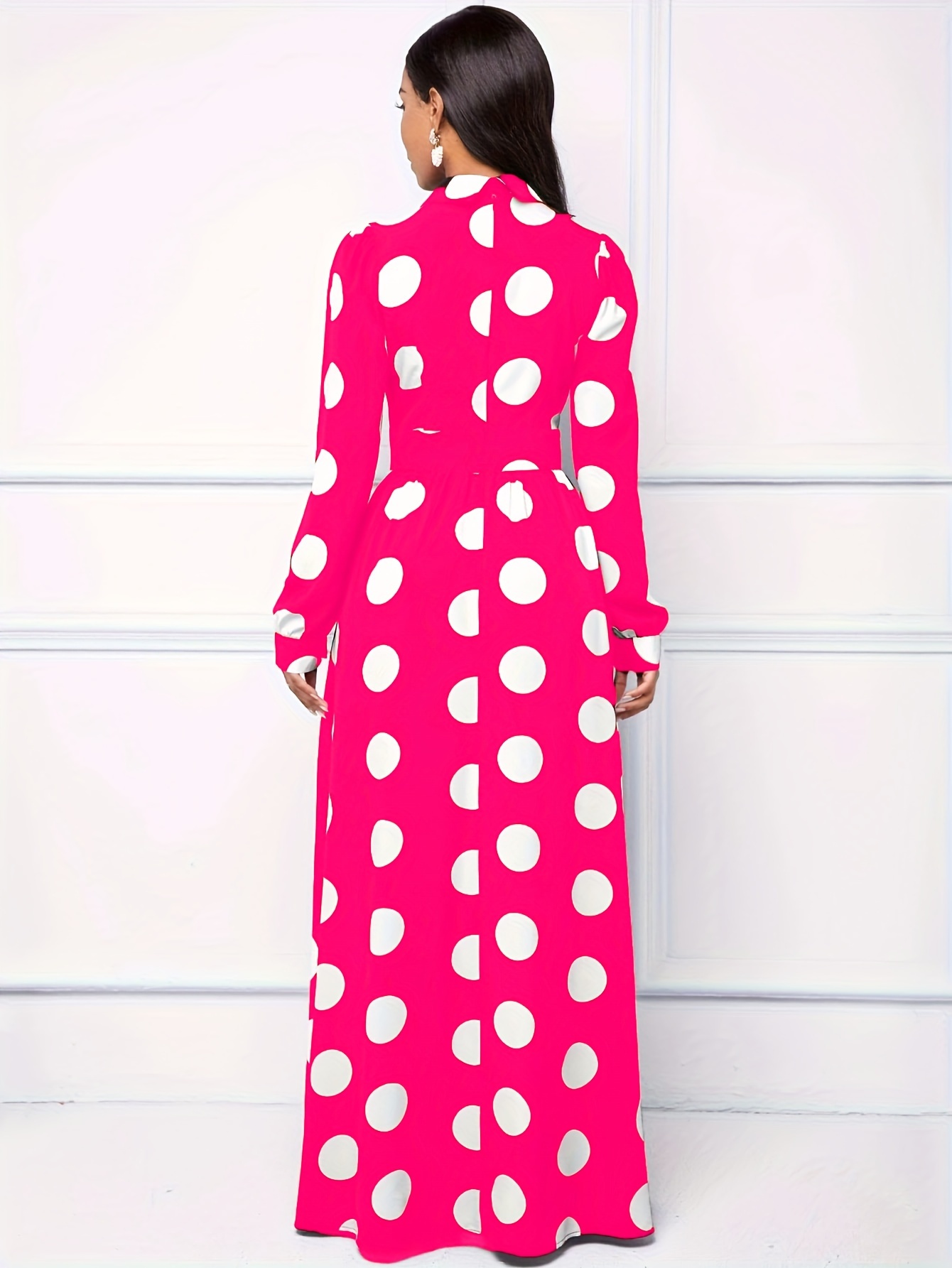 Robe maxi à manches longues pour femmes, robes décontractées pour femmes, robe élégante pour filles, nœud papillon, pois, éducatif