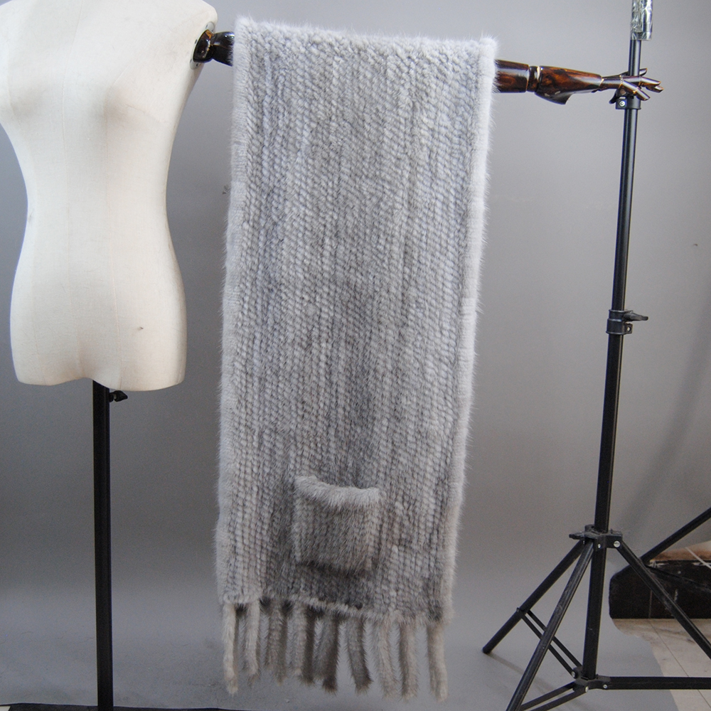 Dame hiver chaud naturel fourrure de vison Pashmina écharpe femmes tricot 180x35 cm vraie fourrure de vison chaîne foulards femme vison fourrure Poncho silencieux