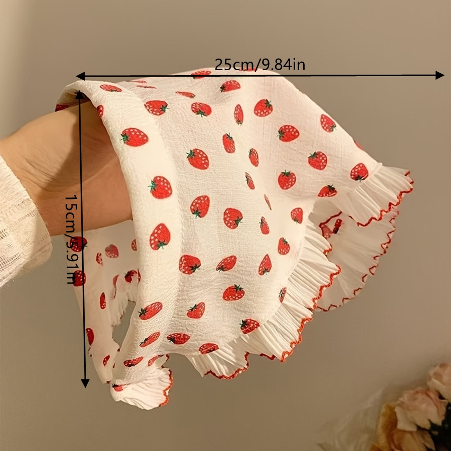 1 Foulard triangulaire mignon motif fraise avec bandeau, coiffe en dentelle style pastoral pour femme, accessoire capillaire pour pique-nique et sorties printanières