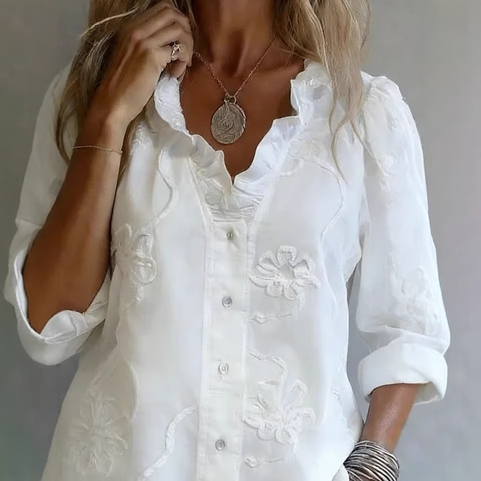 Nouvelles chemises pour femmes, hauts boutonnés blancs, mode automne, col en V, manches longues, chemises décontractées, vêtements pour femmes, chemisiers et chemises pour femmes