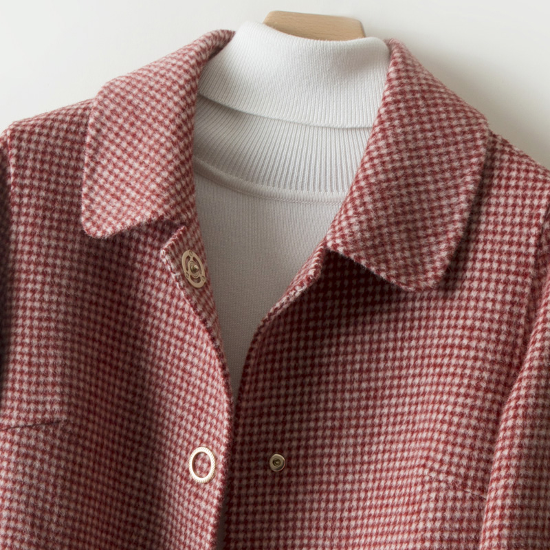 Manteau Long en laine à simple boutonnage pour femme, veste d'hiver en laine, élégant, col rabattu, à carreaux, chaud, nouveauté