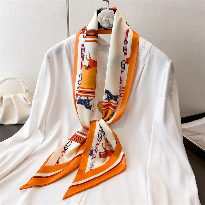 Écharpe en soie luxueuse double couche à motif oblique pour l'été, écharpe polyvalente pour cheveux, écharpe fine pour femme