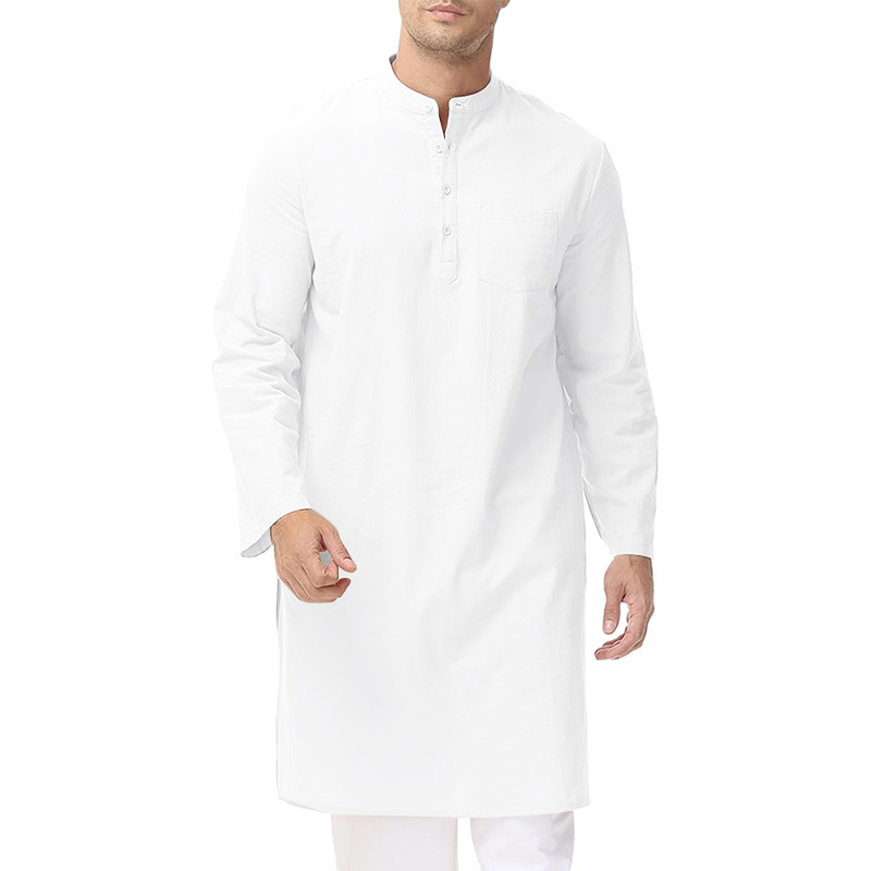 Nouveau loisirs hommes chemise musulmane islamique arabe coton col montant à manches longues Blouse pakistanaise haute qualité rétro longs hauts S-3XL