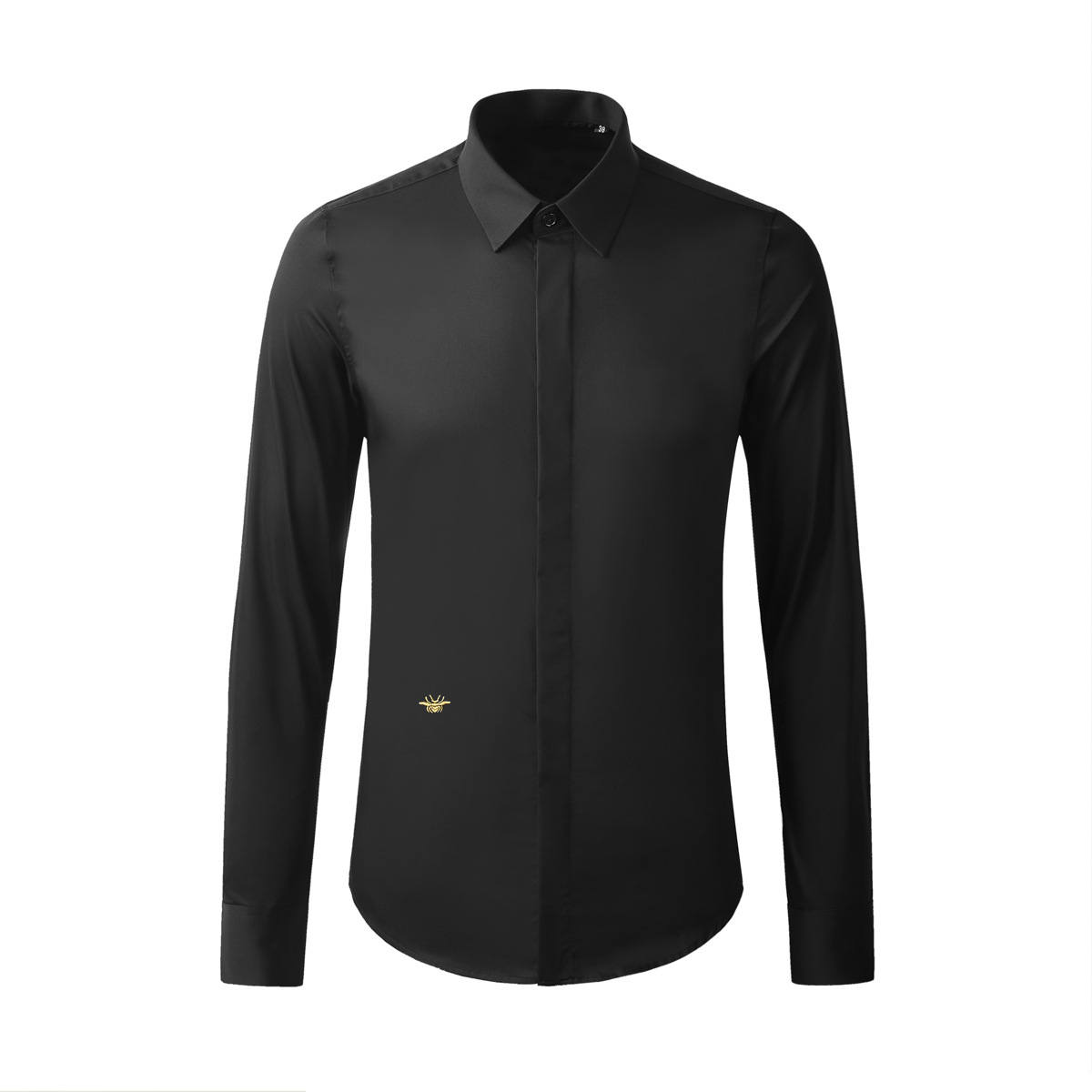 Chemises d'affaires brodées d'abeille dorée haut de gamme pour hommes, couleur unie, manches longues, chemise de fête de Banquet, polyvalente, décontractée, hauts blancs