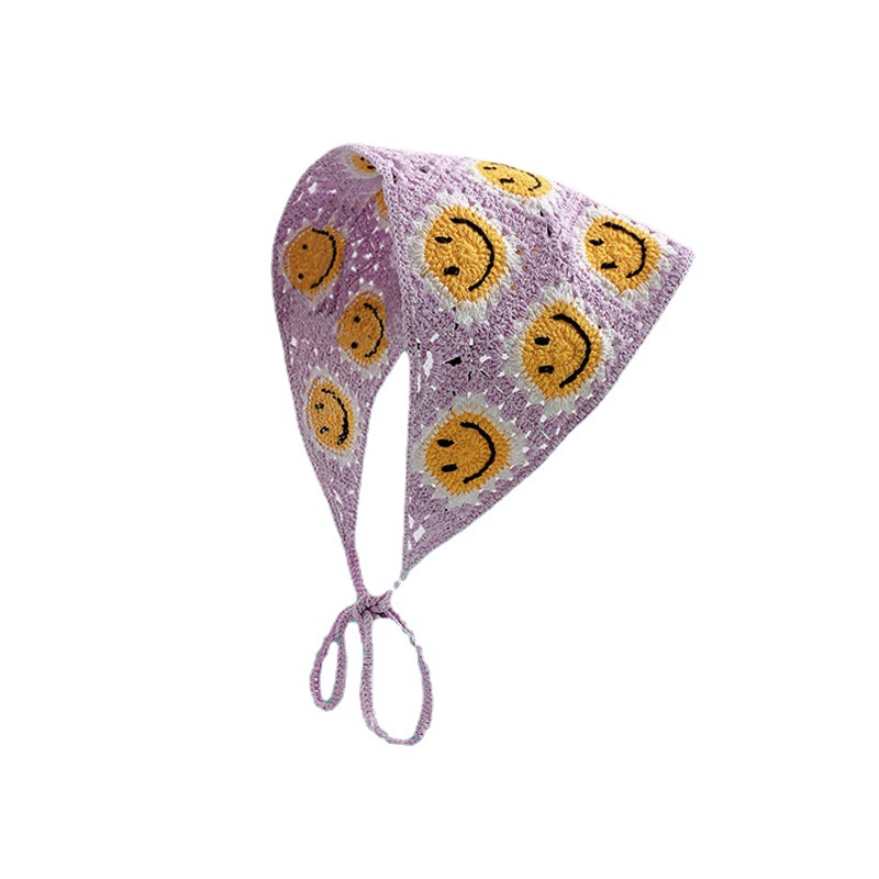 Happy Face-Écharpe triangulaire pour femme, bande de sauna, chapeau, fleur, crochet, fleur