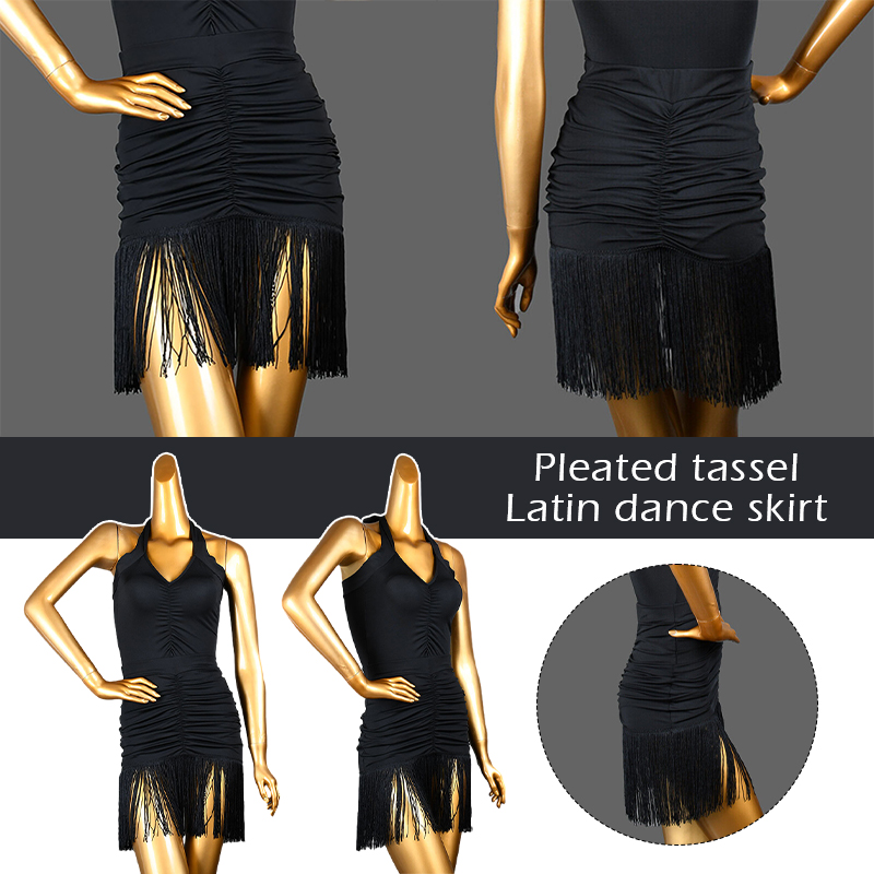 Jupe de brevLatine Noire à Franges pour Femme, Costume à Volants, de Salle de Bal, Régions ba, Samba, Tango, Chacha