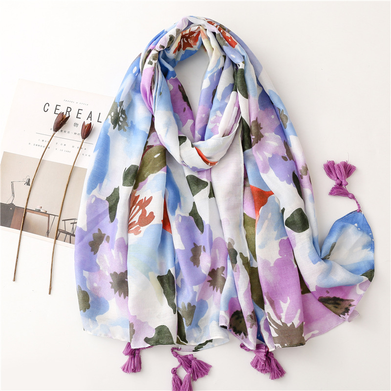 2026 Marque de luxe Peinture à l'encre Floral Gland Viscose Châle Écharpe Dame Haute Qualité Pashmina Hijab et Wraps Foulard Musulman Sjaal