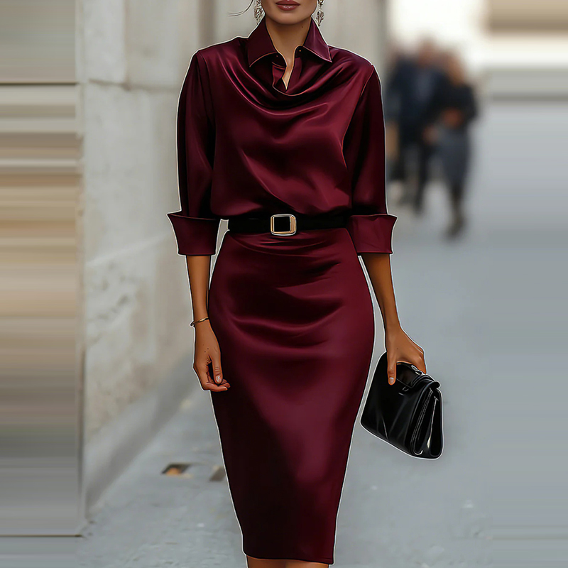 Robe longue en satin haut de gamme, élégante et décontractée, avec taille cintrée et effet amincissant, nouvelle collection printemps.