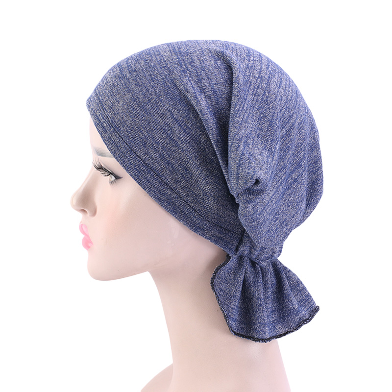Turban élastique pré-noué pour femme, bonnet chimio à volants de couleur unie, accessoire de coiffure pour femme