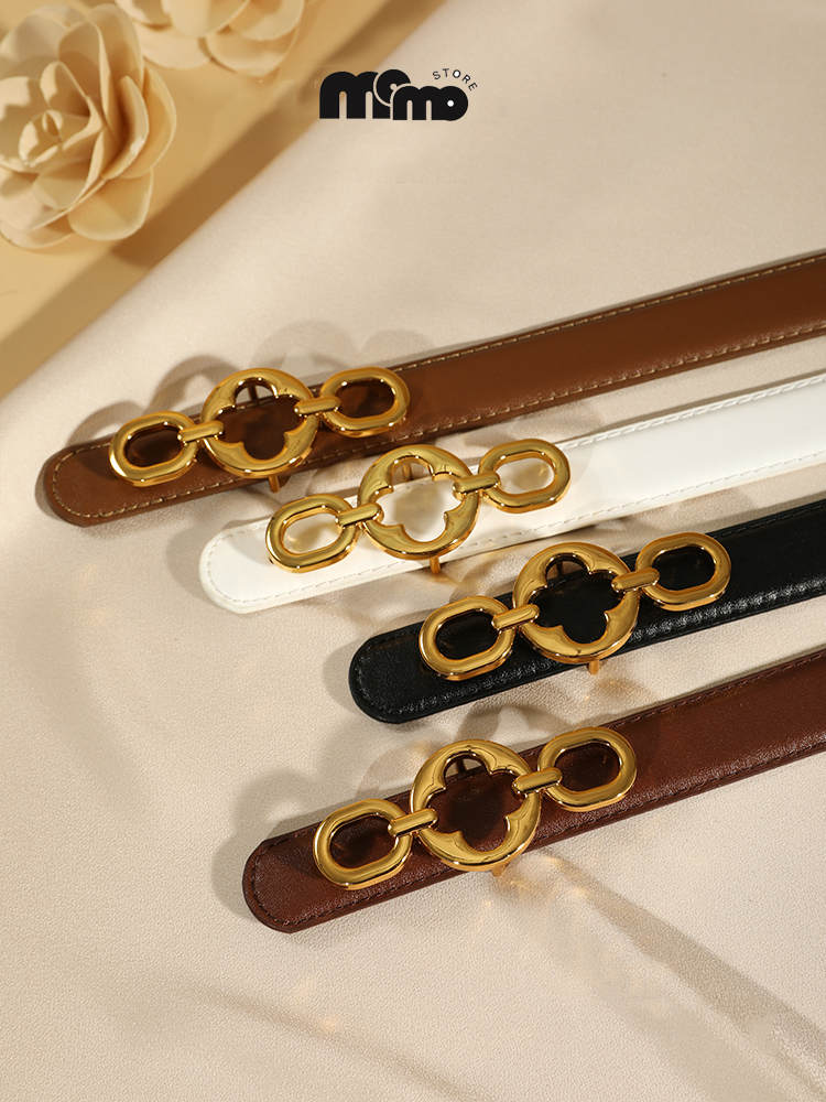 Ceinture classique en cuir pour femmes, avec boucle dorée, idéale pour les robes, les jeans et les manteaux
