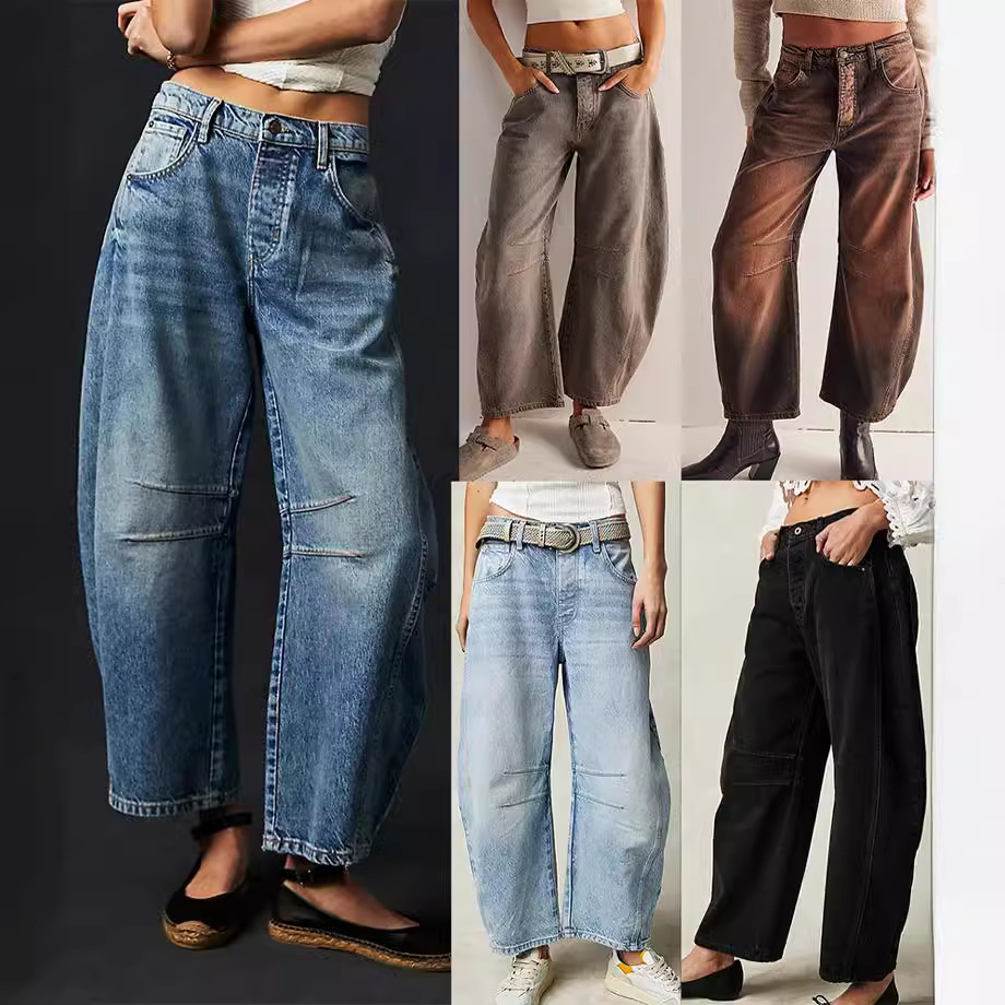Jean long en denim de coton pour femme, pantalon décontracté taille haute, coupe courte, style bohème plage, baggy, printemps-été