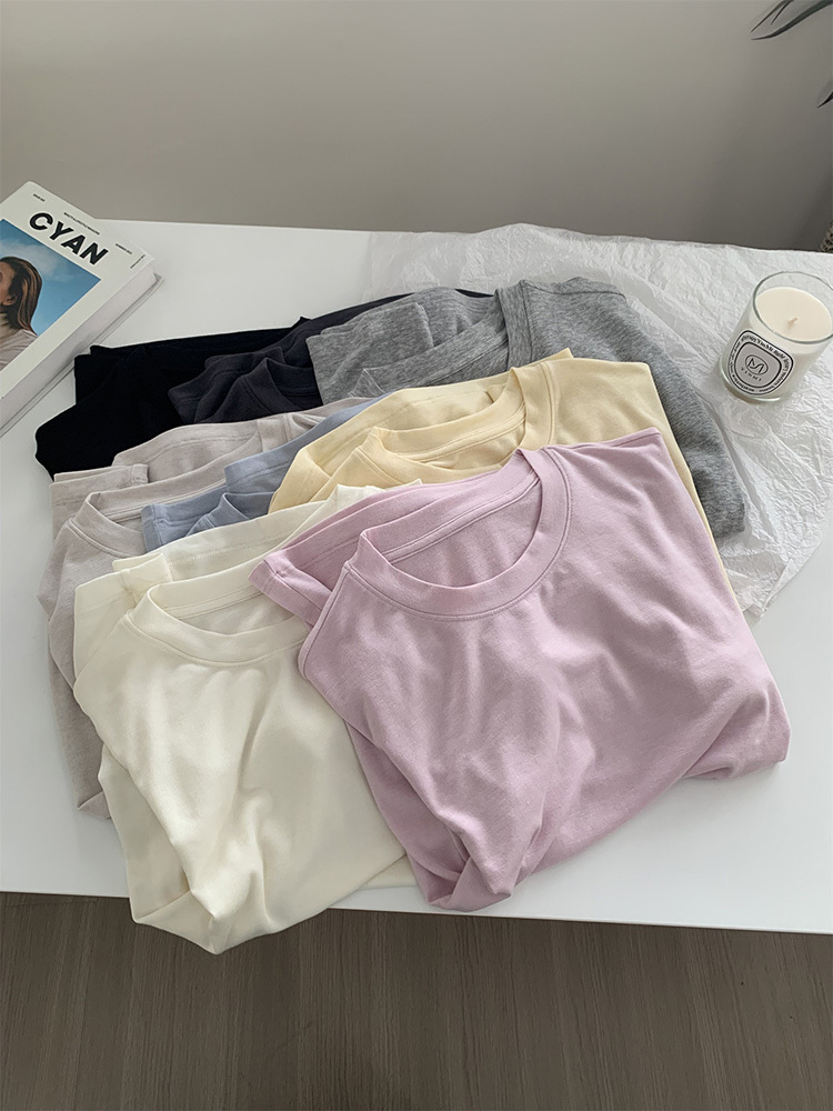 T-shirt à manches courtes en soie et laine pour femme, col rond, coupe ample, doux, basique, été