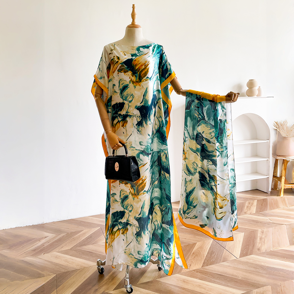 Robe africaine à manches courtes pour femmes, nouvelle mode africaine, motif coloré, dubaï, été, soie véritable, impression douce, ample, Tradition musulmane, 2025