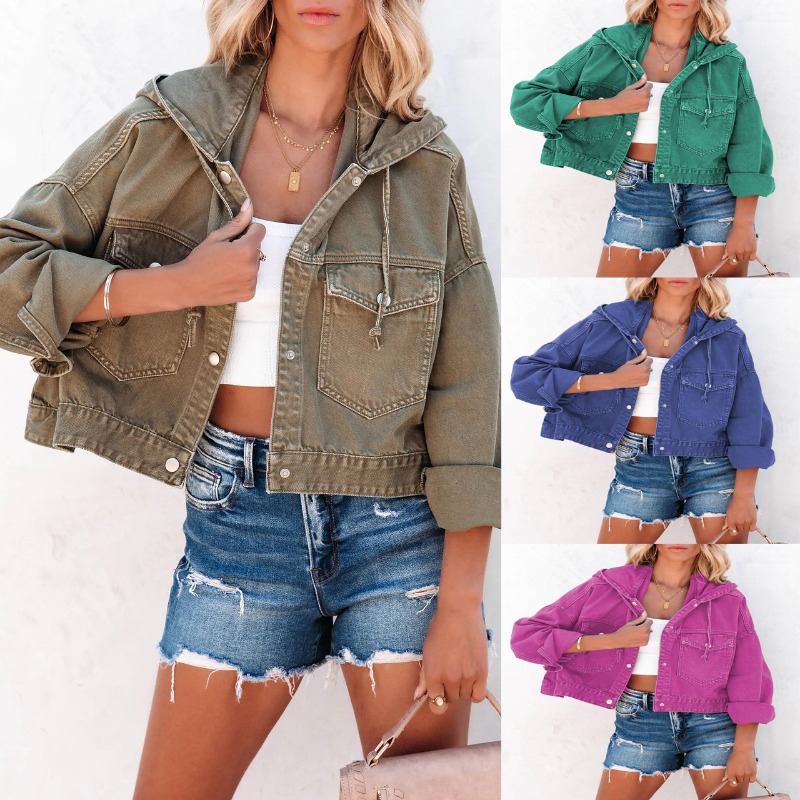 Veste en jean à capuche pour femme, haut à manches longues, jean vintage, vêtements décontractés, streetwear, nouveau