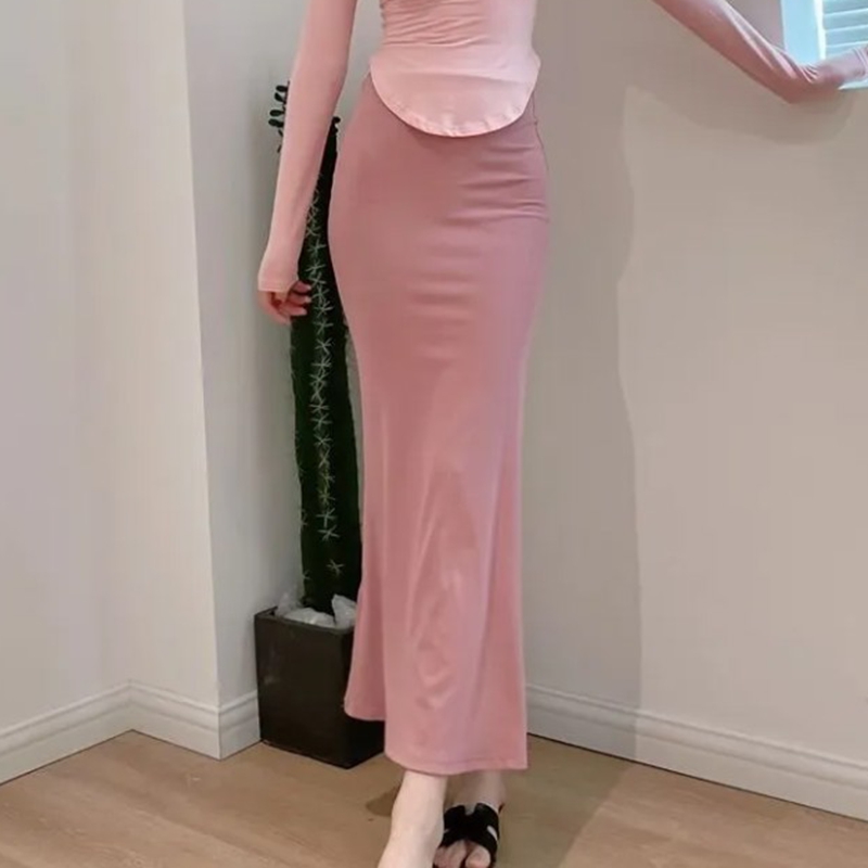 Jupes longues élégantes d'été pour femmes, mode taille haute élastique, style coréen Y2K, vêtements décontractés, jupes mi-longues roses et noires pour femmes