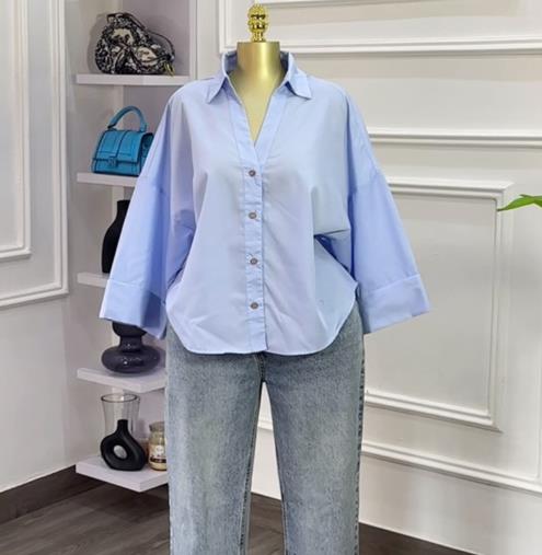 Chemisier femme 2025 printemps automne nouvelle mode col rabattu manches longues coupe ample décontracté couleur unie polyvalent petit haut