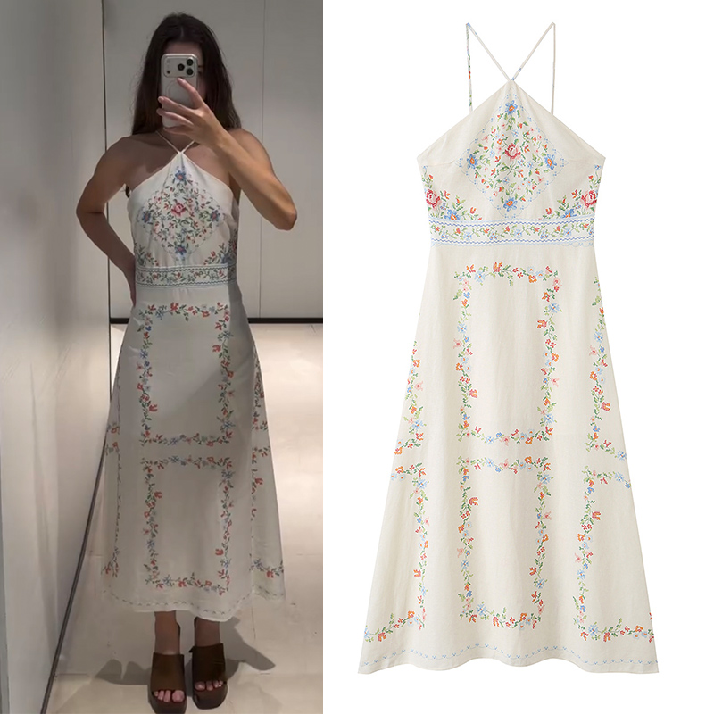 Robe Camisole pour femmes, imprimé floral, robe midi, coupe ajustée, style vacances, plage d'été, élégante, mode féminine, nouvelle collection