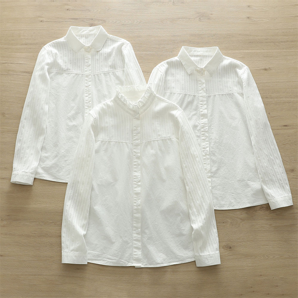 Chemisiers blancs en dentelle et patchwork pour femmes, hauts courts coréens à taille cintrée, chemise élégante à manches longues, nouvelle chemise pour femme