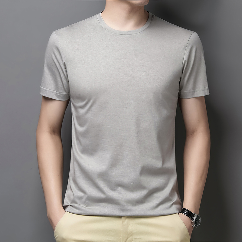 T-shirts en soie de mûrier naturelle pour hommes, hauts d'été en Lyocell de haute qualité, manches courtes, respirant, en coton et lisse