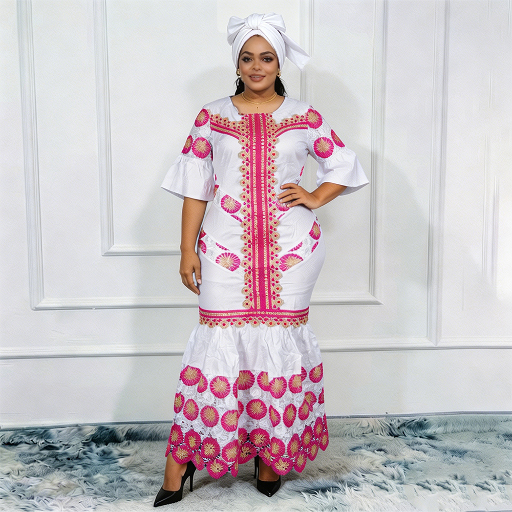 Robes longues de soirée africaines grande taille pour femmes 2026 – Nouvelle robe de luxe brodée Bazin élégante pour mariage musulman turc