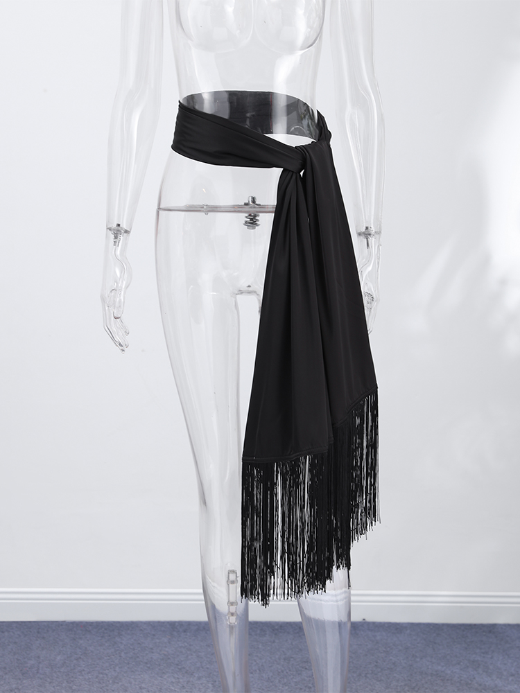 Écharpe en satin à franges et pompons pour femme, longue et fluide, ceinture de taille, accessoire élégant Printemps-Été 2026