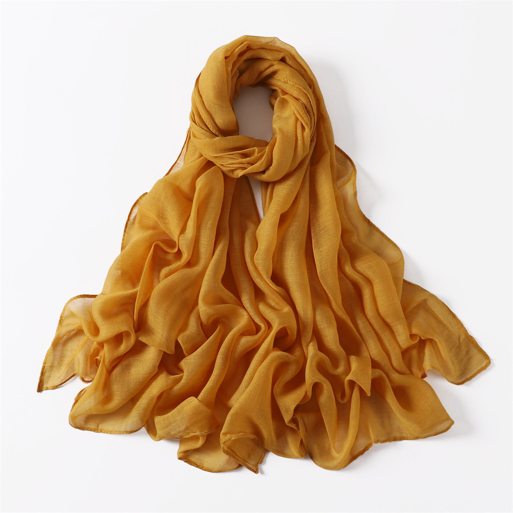 Écharpe en Coton et Lin pour Femme et Étudiante, Classique, Solide, Rétro, Doux, Viscose, Châle Rond, Nouvelle Collection Automne