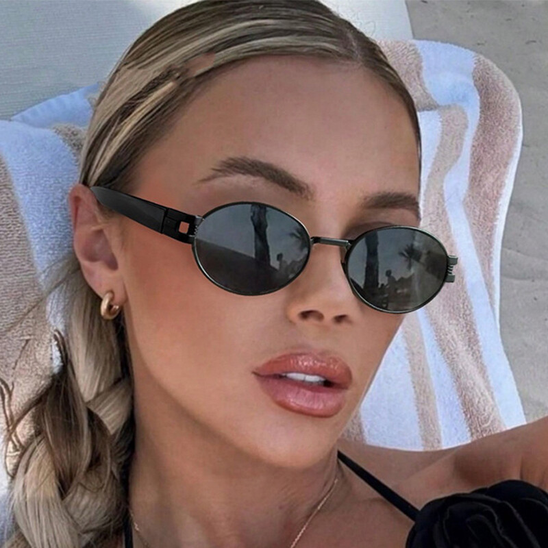 Lunettes de soleil ovales en métal pour hommes et femmes, nuances de lunettes noires, créateur unisexe, marque de luxe, mode, UV400