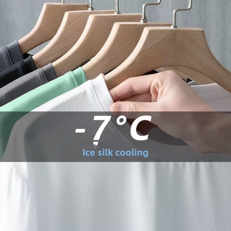 T-shirt d'été en soie glacée pour homme, manches courtes, col rond, respirant, fin, pour le sport, la course, séchage rapide, doux, élastique, pour l'extérieur