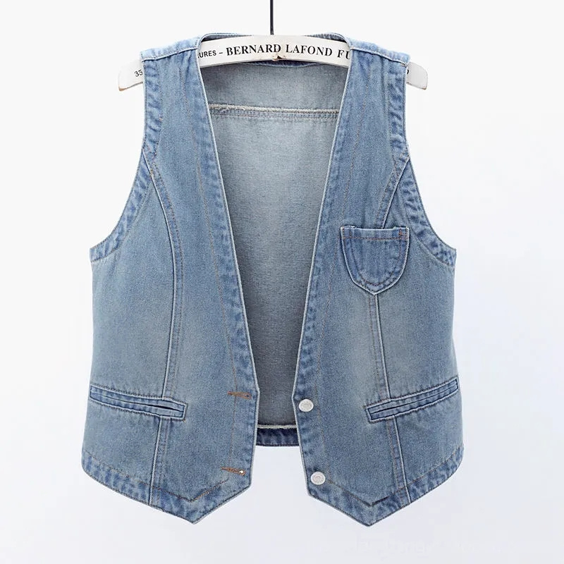 Mode Denim gilet femme Streetwear col en V femmes gilet été grande taille gilet jean hauts sans manches veste Chaleco Mujer 6XL