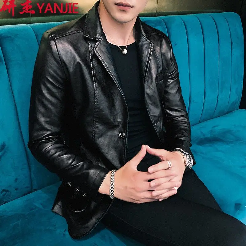 Blazer en cuir de style coréen pour hommes, vêtements de printemps à simple boutonnage, vestes trempées pour hommes, créateur de luxe, haute qualité, simple, nouveau manteau