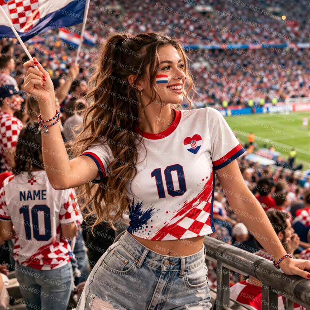 T-shirt pour femme, crop top de football, décontracté, été, manches courtes, maillot de football, maillot de cheerleading pour les fans de sport