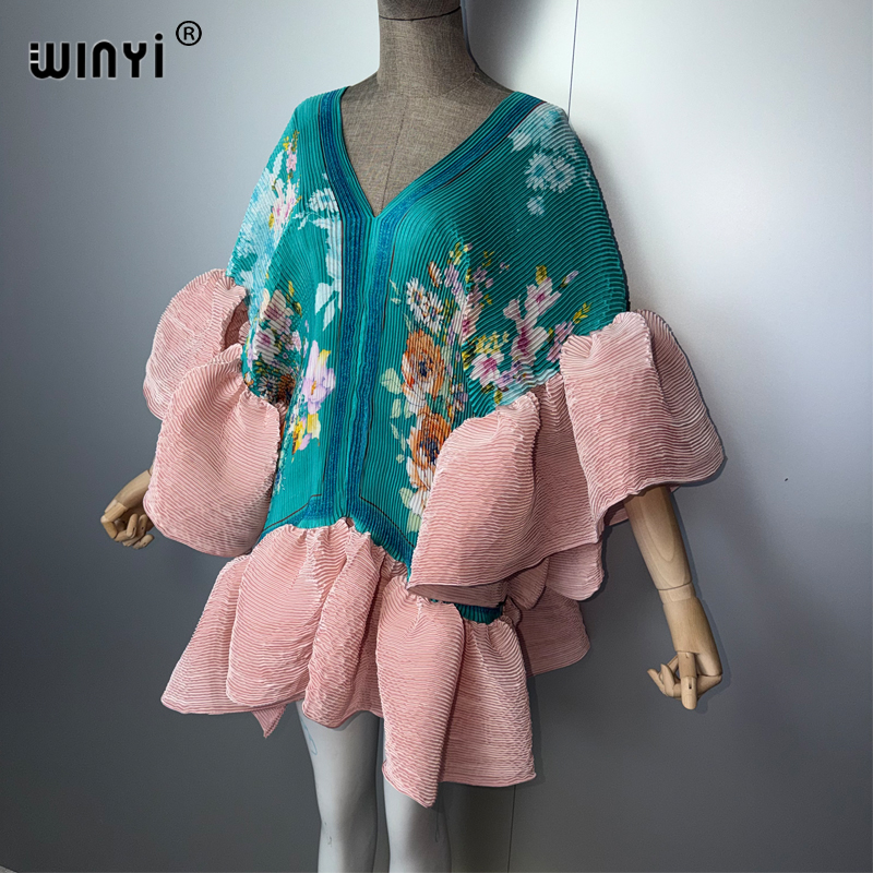 Robe Courte Plissée Élastique WINYI pour Femme, Élégante Robe de Plage, Kaftan Abaya, Mode Musulmane, Tenue de Soirée de Luxe pour Dubaï