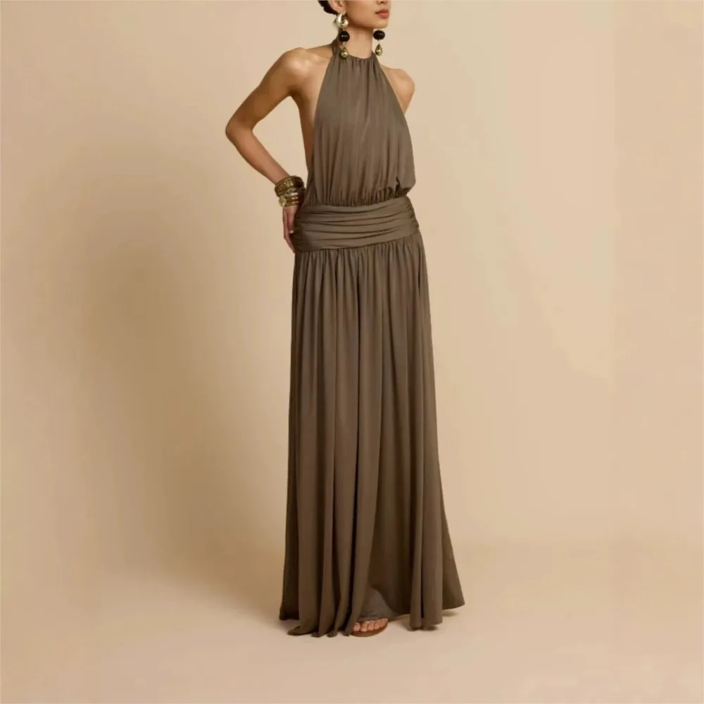Robes pour femme, robe de soirée, robe de mariage, robe élégante, robe sexy, col plissé, sans manches, robe de banquet chic