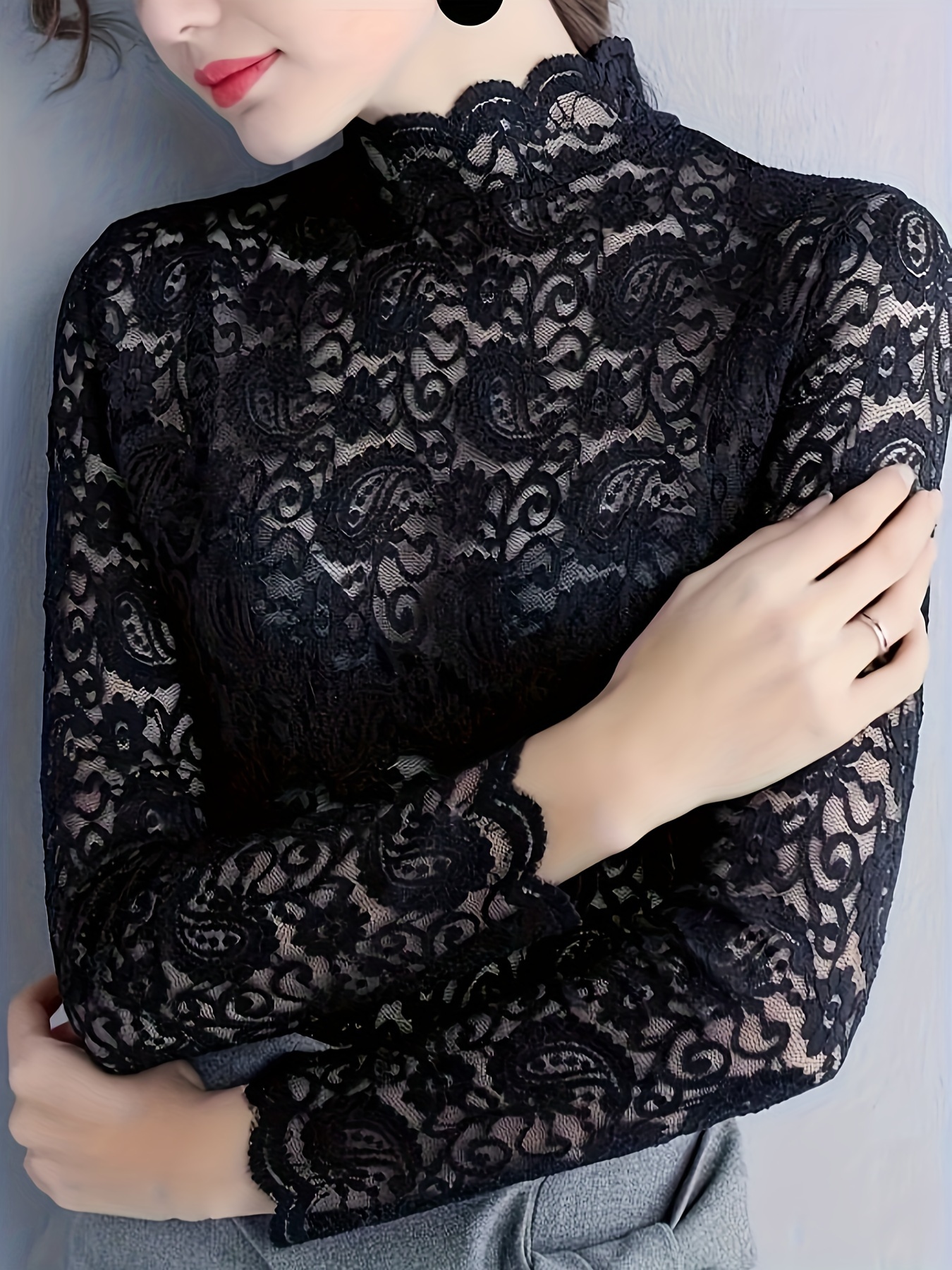 Chemise à manches longues en dentelle élégante pour femmes T-shirt Design féminin sophistiqué Sous-vêtements confortables Haut