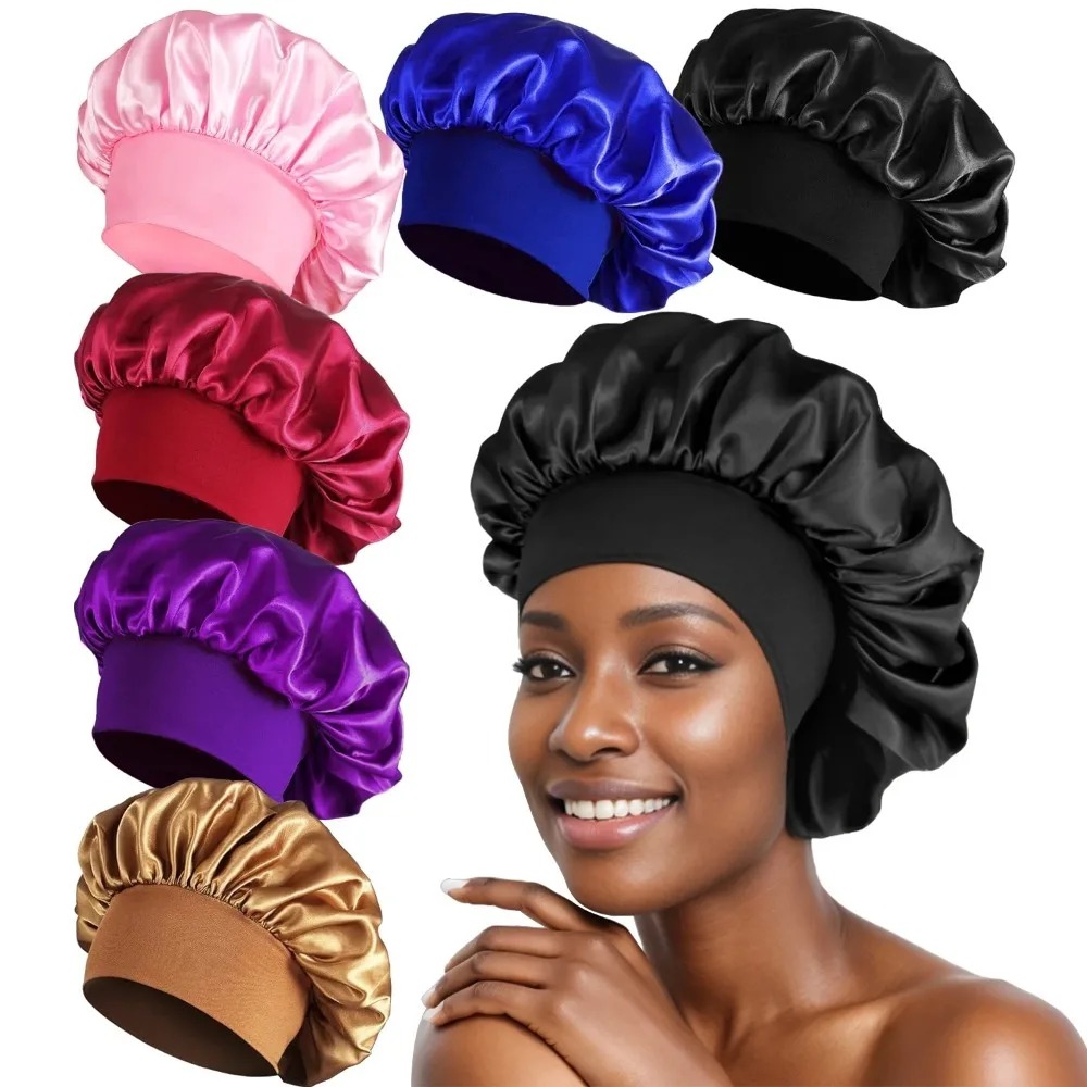 1 pièce Bonnet en satin doux doublé de soie, grand bonnet de nuit en satin, bonnet de douche domestique, couvre-cheveux pour cheveux longs, outil de salon