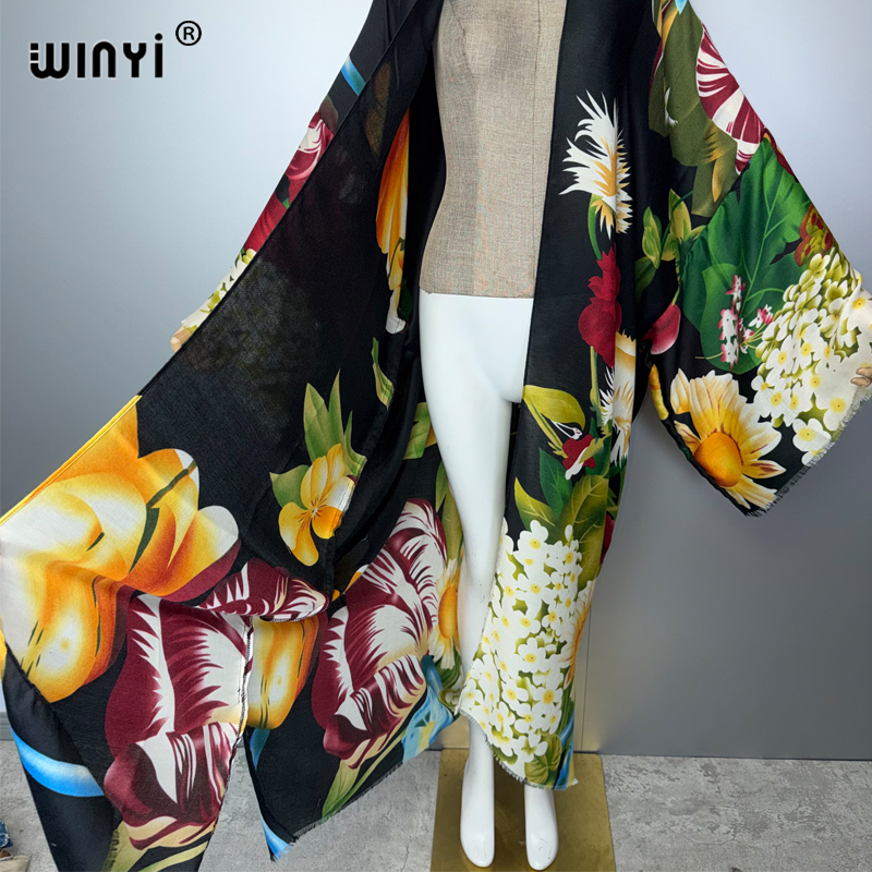 WINYI Kimono Bohème pour Femme, Kaftan Tendance, Cardigan Ample, Robe de Soirée, Tenue de Plage de Luxe de Dubaï, Vêtement de Plage