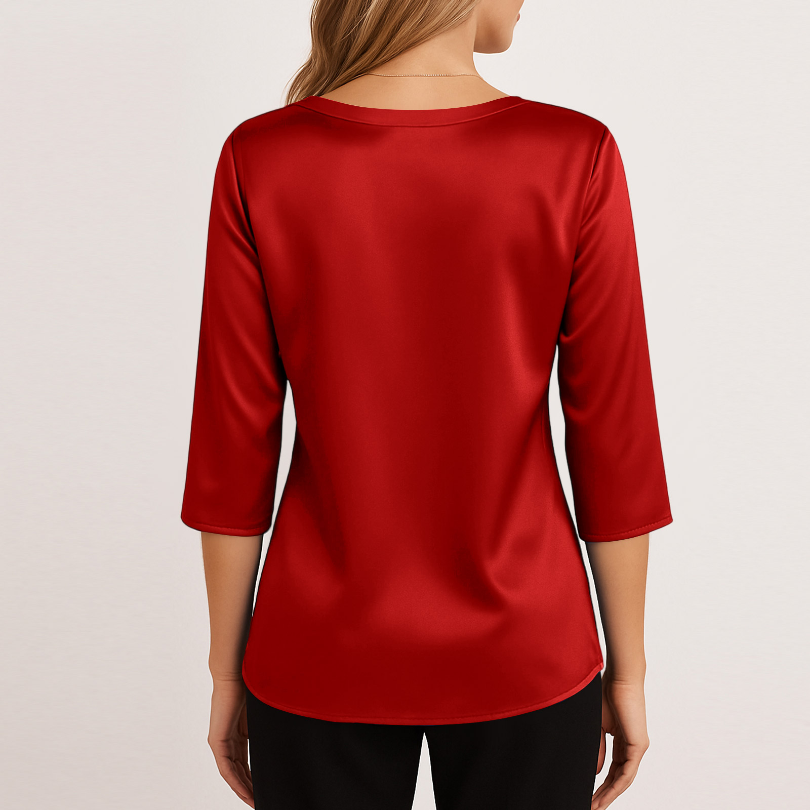 Chemise en satin à col châle pour femmes, rose, manches 3/4, chemise habillée décontractée à col châle, manches 4/4, hauts pour femmes, chemises de travail